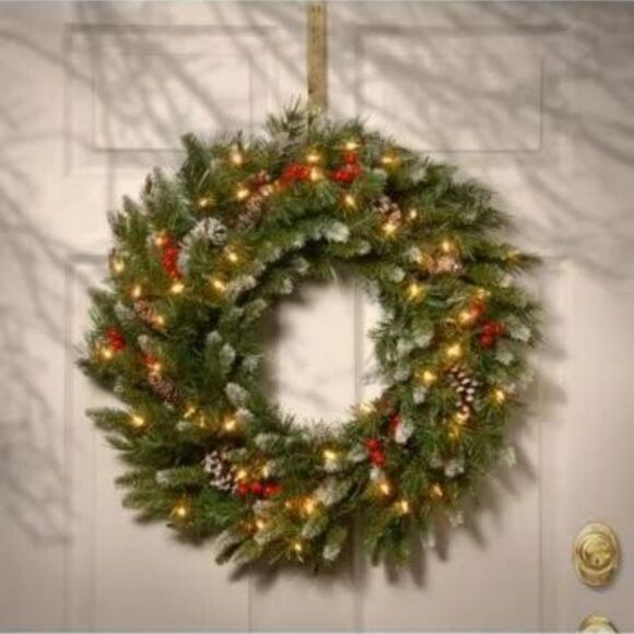 NATIONAL TREE COMPANY 24" Frosted Berry Wreath with 50 Clear Lights - Picture 2 of 3